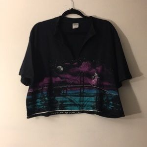 NWOT distressed thousand islands crop tee